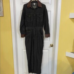 Vintage Styleworks leather trim Black Jumpsuit  coveralls size 8